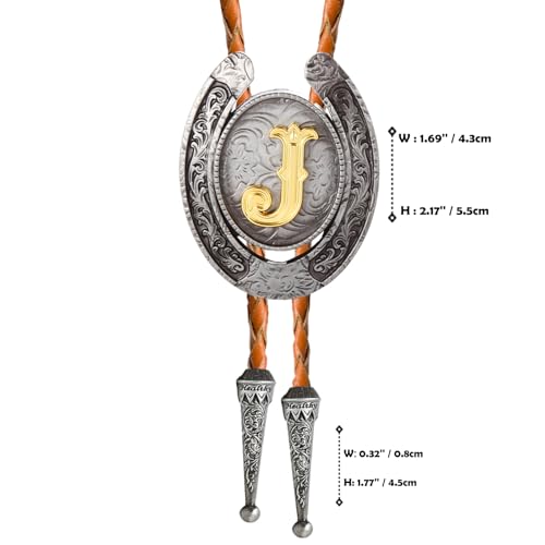 Image of Vintage Western Cowboy Monogram Initial Letter Bolo Tie for Men | Premium brown braided leather, adjustable sliding clasp, anti-tarnish alloy pendant, versatile A-Z western bolo tie