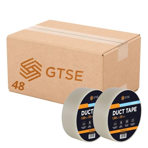 GTSE Clear Duct Tape, 2 Inches x 55 Yards (164 ft), Heavy Duty, Waterproof Repair Tape for Indoor or Outdoor Use, 48 Rolls