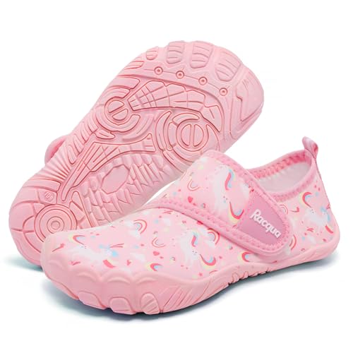 Racqua Kids Water Shoes Girls Boys Swim Beach Quick Dry Outdoor Sport Shoes Barefoot Pool Lightweight Walking Surfing Boating Non-Slip Aqua Shoes Pink Unicorn Big Kid 3