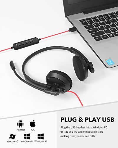 Nubwo Hw03 Usb Headset With Noise Canceling Microphone For Pc, In-Line Controls, Lightweight Wired Headset For Pc, Mac, Laptop On Home, Office, Classroom, Chat, Online Class, Meeting #TOP5