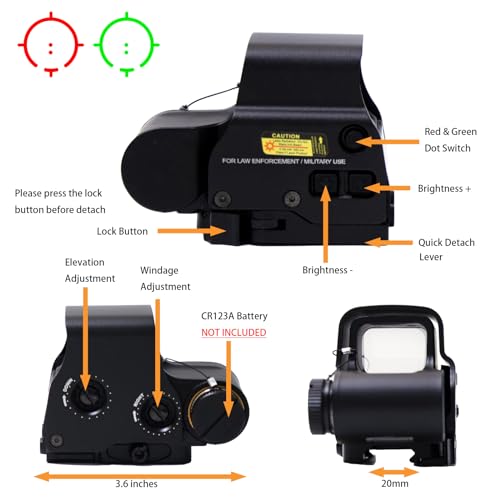 Bravary 558 G33/558 G43/558 G45 Red & Green Dot Holographic Reflex Sight Scope with G33 G43 3X /G45 5X Magnifier Combo Built-in Flip QD Mount (558+G45, Black)