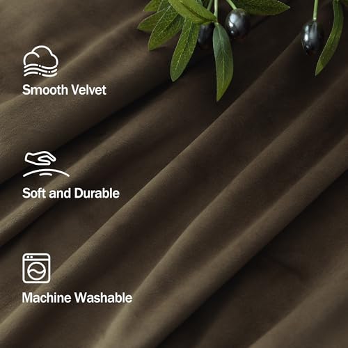 Image of Dark Brown Velvet Curtains for Living Room 96 Inch Long 2 Panels Soundproof Mid Century Modern Rustic Neutral Earth Tone Decorative Window Drapes for Bedroom Sliding Door Cottage Core Decor 96 Length