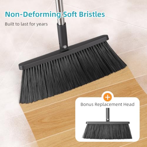 Image of MOPALL Broom with Dustpan Combo Set with 53 inch Long Handle Inc 2 Broom Heads