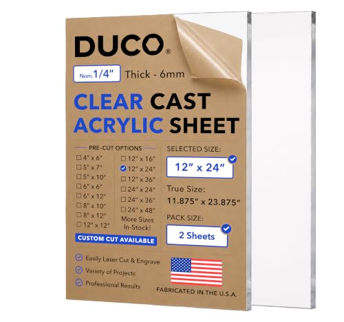 Image of Duco 1 /4 inch Clear Cast Acrylic Sheets, 12 inchx24 inch Plexiglass Sheets, 2 Pack