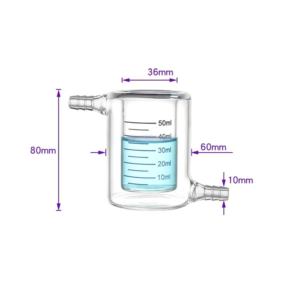 Vaso de precipitados de reactor fotocatalítico de doble capa de vidrio con alto contenido de borosilicato - Vaso de precipitados con camisa de pared gruesa de 1 pieza con escala(50ml)