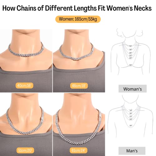 Image of Iced Classic Spring Clasps 9mm Cuban Link Chain Necklace /Bracelet, Everlasting Shine 14k Gold /Silver Plated Diamond Choker, Prong-Setting 5A Cubic Zirconia Hip Hop Jewelry For Men Women with Gift Box