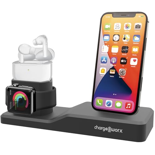 Chargeworx 3-in-1 Multi-Charging Stand Portable Charging Stand for Apple Watch iPhone and AirPods Build-in Charger Charging Dock Holder for iPhone