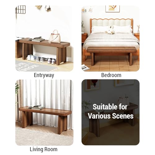 Banco rústico de madera maciza de 61 cm para entrada y comedor con acabado natural 8