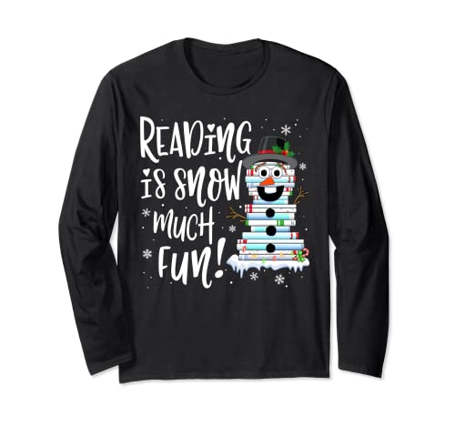 Camiseta de lectura de Navidad con muñeco de nieve Book Tee Book Lover Reader Tee Manga Larga