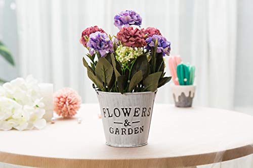 Lodestar Artificial Flowers In Metal Pot Mini Fake Floral Bouquet Indoor Outdoor Home Wedding Decoration - Purple #TOP4