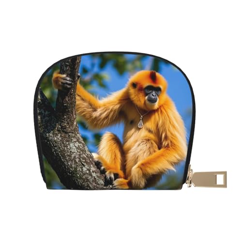 Golden Gibbons Print Credit Card Holder, PU Leather Small Card Bag Wallets with Zipper for Women Men id Business Card