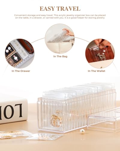 Acrylic Jewelry Box Organizer, Clear Jewelry Organizer and Storage with 20 Portable Anti Tarnish Jewelry bags, Travel Jewelry Case for Earrings/Rings/Necklaces Gifts for Women Girls, Clear - Image 7