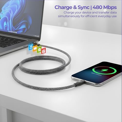 Image of Zebronics Type-C to Lightning Fast Charging Cable, 27W PD Rapid Charging, Charge & Sync Support, Braided Tangle-Free Design, 1.5 Meter Length, Compatible with Type-C PD Adapters (TL300, Black+White)