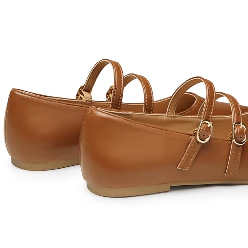 Image of Trary Flats for Women Mary Jane Shoes Women Closed Pointed Toe Ballet Flats Comfortable Slip on Dressy Adjustable Strap Cute Walking Office PU Leather Mary Janes Flat Shoes
