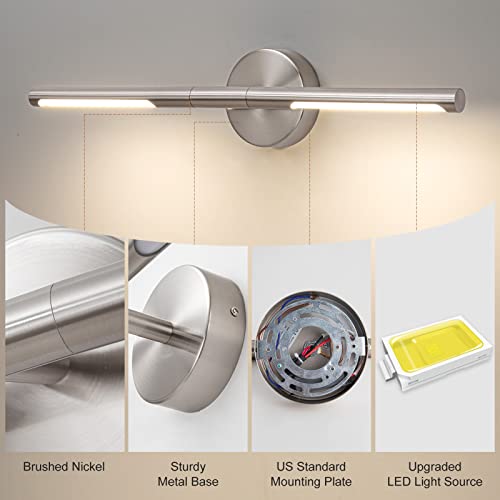 Image of Brushed Nickel Bathroom Light Fixtures Over Mirror 24 Inch, 18W 360 Rotatable Dimmable 4000K LED Vanity Light Bar, Modern Vanity Lights Above Mirror, Led Bathroom Lighting