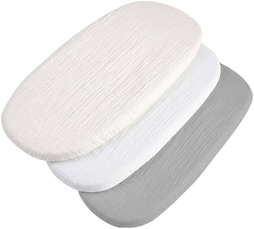 Medi Partners Spannbettlaken Musselin Baby Kinderwagen Laken 86x40 3-Pack Bettlaken Stubenwagen - 100% Baumwolle Musselinlaken Fitted Sheet für Beistellbett Babybett Bezug (Beige-W