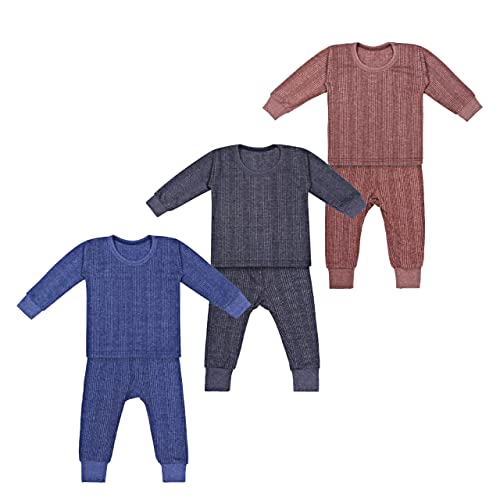 PURSUE FASHION Unisex Kids Winter Wear Fleece Front Open Thermal Innerwear Top & Full Pant Woolen Warmer Combo Set for Girls Boys, Kids Unisex Body Warmer Thermal (Set of 3)