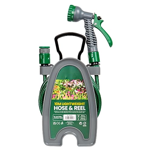 Albert Austin 10M Water Hose Reel Lightweight Durable Garden Water Hose Adjustable 7 Function Spray Nozzle Weather Resistant Anti Kink Pipe with Hose Connector Perfect for Watering Outdoor Lawn Garden