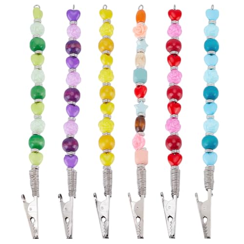 DELORIGIN 6pcs Credit Card Clip Pullers Acrylic Heart Flower Beads Credit Card Clip Pullers Natural Maple Wood Credit Card Grabber Beaded Keychain Card Grabber ATM Card Clip for Bank Card