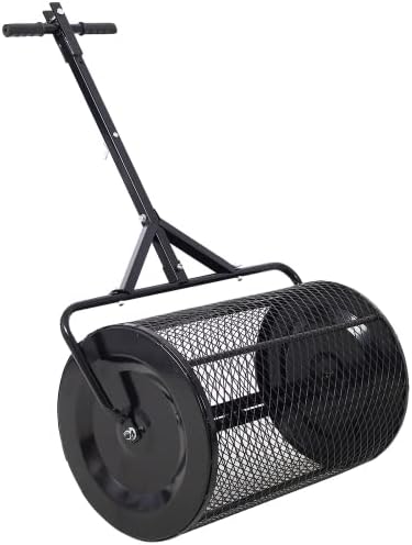36inch Peat Moss Spreader - Compost Spreader Manure Spreaders Roller with Adjustable T Shaped Handle | Lightweight Metal Mesh Spreader for Lawn Garden Spreading Manure Topsoil Black