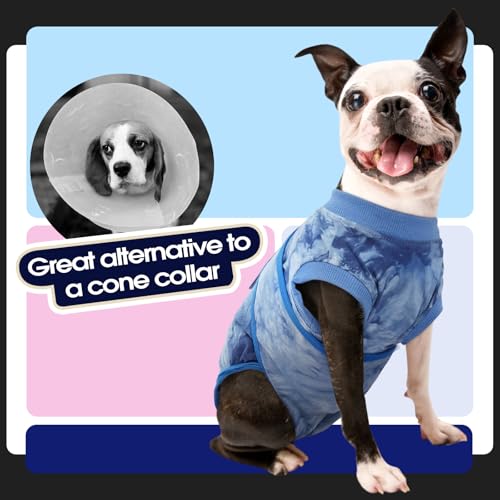 Image of FUAMEY Recovery Suit for Dogs After Surgery,Soft Breathable Dog Bodysuit E-Collar & Cone Alternative Surgical Suit,Male Female Dog Neuter Spay Suits Anti Licking Wounds Onesie Blue Tie Dye M