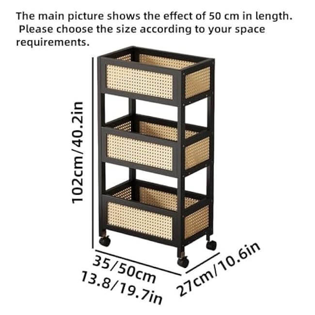 Storage Cart, 3-Tier Storage Trolley, Storage Carts with Wheels, Rolling Bookshelf, Wooden Storage Rack for Living Room, Study, Bedroom(Yellow,19.7 * 10.6 * 40.2IN)-Lexnl7Jr