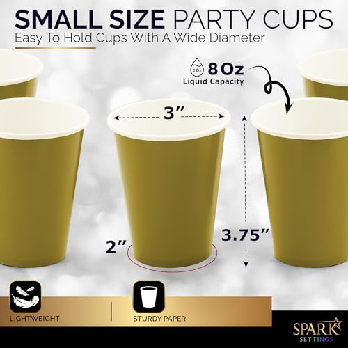 SparkSettings Disposable Paper Cups, 8 oz. Gold Paper Coffee Cups, Strong and Sturdy Coffee Disposable Cups for Party, Wedding, Thanksgiving Day, Christmas, Halloween Hot Cups, Pack of 20