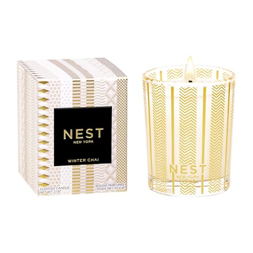 Image of NEST New York Scented Votive Candle, Winter Chai - 2 oz - Up to 28-Hour Burn Time - Reusable Glass Vessel