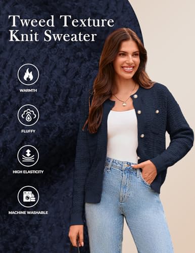 Image of GRACE KARIN Womens Open Front Button Down Long Sleeve Texture Knit Cardigan Sweaters with Pockets