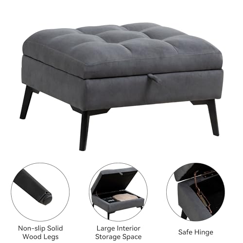 HCHAIRH Accent Chair with Ottoman Set, Reading Chair with Ottoman Storage and Adjustable Backrest, Modern Comfy Lounge Chair with Side Pocket for Living Room, Bedroom, Dark Grey