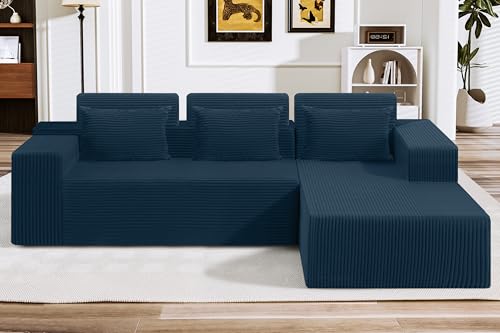 Image of HABUTWAY Sectional Couches for Living Room,No Assembly L Shaped Couch 105 inch Modular Sectional Sofa Couch with Deep Seat,Cloud Couches Furniture Sets for Apartment,Corduroy (Blue, Right Facing)