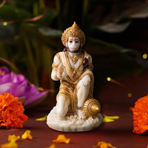 Image of Blessing Hanuman Idol - Multicolor Sitting Bajrangbali Murti with Gada for Home Temple Decor | Lord Hanuman Ji Statue for Strength, Protection & Devotion | Puja Showpiece Gift (07 cm Hanumanji)