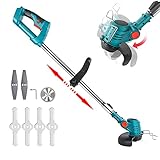 QAZX Akku Rasentrimmer mit 21V Li-Ion Akku und Ladegerät, Rasenkantenstecher Trimmer mit 2 Metallmesser 4 Kunststoffklinge für Garden Feelings, Rasen, Dornbusch Trimmen