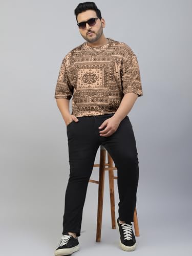 Image of Veirdo 100% Pure Cotton Oversized Loose Baggy Fit Drop Shoulder Paisley Printed Plus Size T-Shirt for Men (Sizes: 2XL to 5XL)