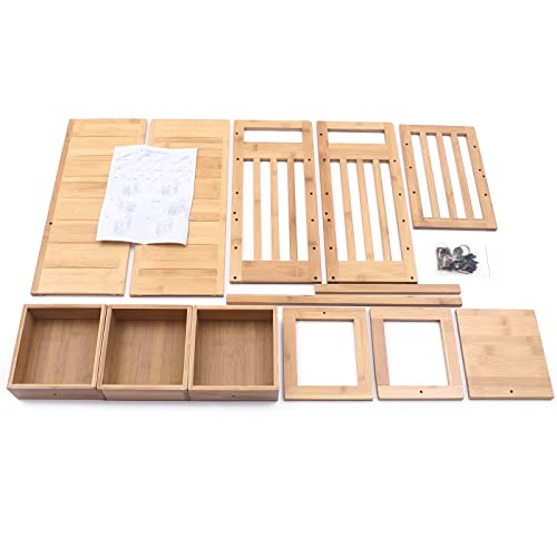 Monipa Desktop Shelves & Office Shelves Desk Hutch Top Only Bamboo Desktop Bookshelf Counter Top Bookcase Adjustable With 2 Drawers, Desk Storage Organizer Display Shelf Rack For Office Supplies #TOP5