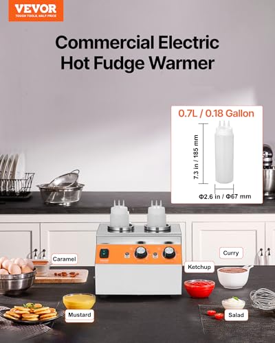 Image of VEVOR Electric Bottle Warmer with Bottles, 0.8x2 LCommercial Cheese Dispenser, Hot Fudge Warmer 86-185℉ Temp Adjustable, Plastic Double Bottles Nacho Cheese Warmer, for Hot Fudge Cheese Caramel