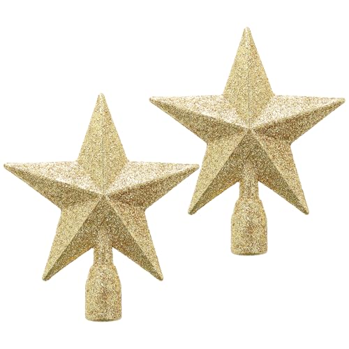 ElevateTech 2 Stück Glitzerstern-Baumspitze Christbaumschmuck goldene...