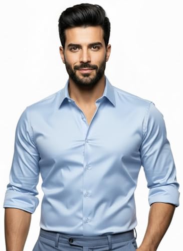 Image of Men's Solid Satin Full Sleeve Soft Finish Regular Fit Shirt for Casual Wear