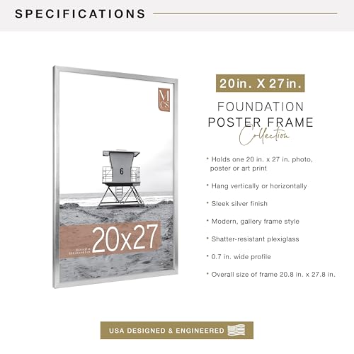 Image of MCS Foundation 20x27 Poster Frame Traditional Silver, Vertical & Horizontal Wall Hanging Large Picture Frame for Photos, Posters & Art Prints (1-Pack)