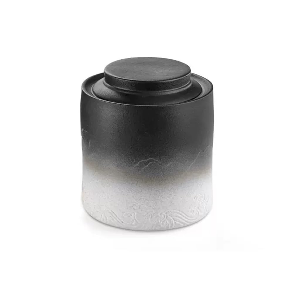 CHENGAIJIAN Tea Canister Tea Pot Ceramic Sealed Vintage Household Bulk Storage Suitable for, Coffee Beans, Candy, Etc(Black+White)