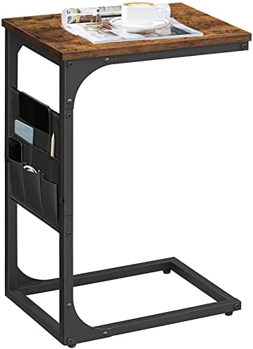 TUTOTAK C-Shaped Table, End Table, Side Sofa Table with Cloth Bag and Magazine Holder, TV Tray, Snack Table, Couch Table, Rustic Brown TB01BB020