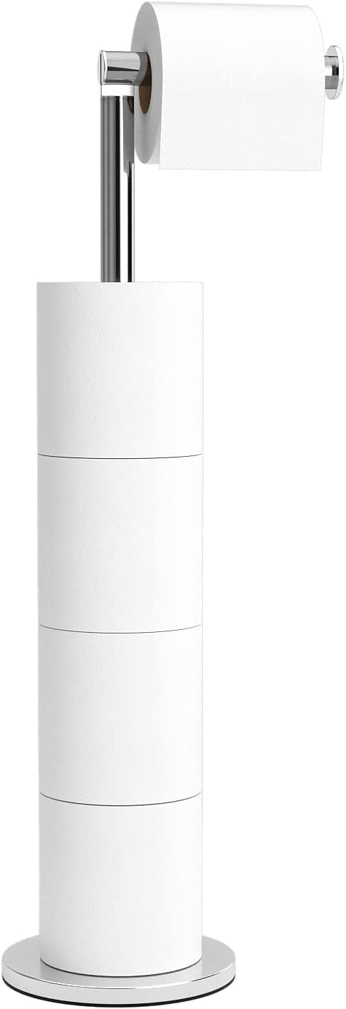 Bathroom Free Standing Toilet Paper Holder Stand 5 Paper Rolls,Finished Stainless Steel Rustproof Tissue Roll Holder Floor Stand Storage for Bathroom (Brushed Nickel)