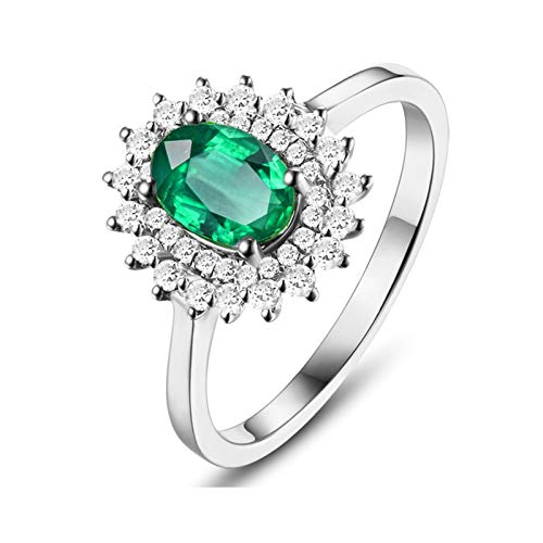 Amdxd Wedding Bands 18K White Gold, 0.85Ct Flower Emerald With Diamond Solitaire Ring, Anniversary Rings Women Size 6, Birthday Gifts | Valentine Gifts For Women #TOP16