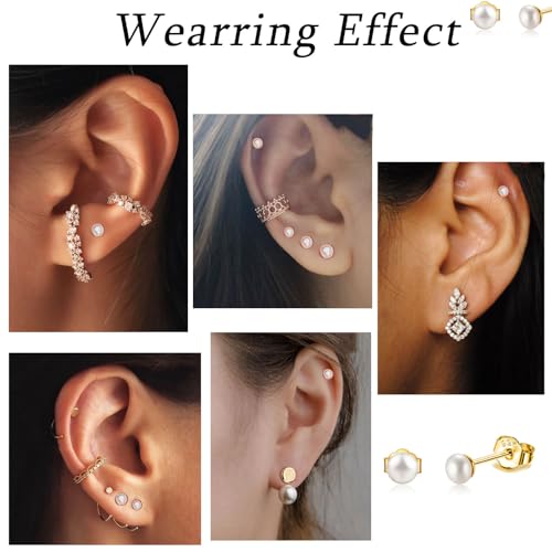 Pearl Stud Earrings Sterling Silver Small Tiny 3-5mm White Freshwater Pearl Earrings Studs Silver/Gold for Women4