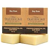Traverse Bay Bath and Body Bay Rum Premium Essential Oil Bar Soap, Natural Cold Process, 5.5 oz, Pack of 2, Handmade in USA