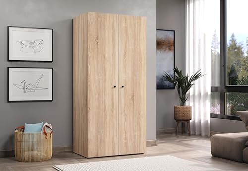 trendteam smart living Basics Kleiderschrank Eiche Garderobenschrank mit 2 Türen, 1 Hutablage und 1 Kleiderstange (BxHxT) 81 x 176 x 51 cm Moderner Stil