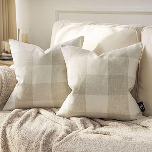 Phantoscope-Pack-of-2-Gingham-Buffalo-Check-Plaid-Throw-Decorative-Pillow-Cover-Outdoor-Indoor-Throw-Pillows-Farmhouse-Square-Pillow-Cases-for-Home-Decor-Off-White18-x-18-Inches Phantoscope Pack of 2 Gingham Buffalo Check Plaid Throw Decorative Pillow Cover Outdoor Indoor Throw Pillows Farmhouse Square Pillow Cases for Home Decor Off White18 x 18 Inches