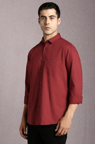 Image of Louis Philippe Men's Cotton Slim Fit Premium Textured Fabric Versatile Solid Easy Care, All Season Adapability Full Sleeve Casual Shirt