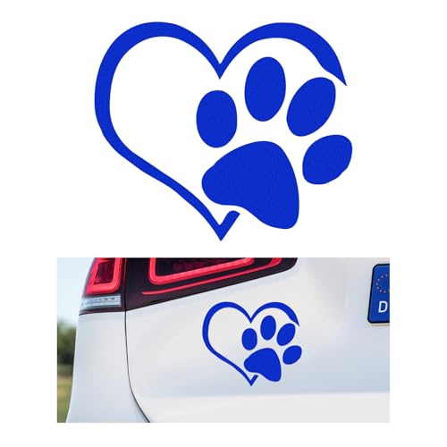 Image of DXNQ Blue Reflective Heart Paw Print Decal, 4.6 inch 3.7 inch, PET Material, Waterproof, Outdoor Use, Sticker