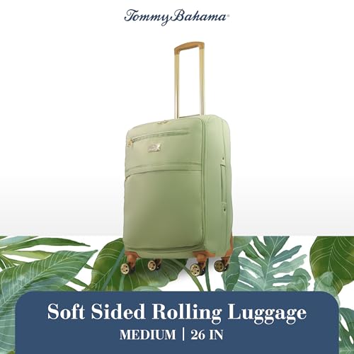 Image of Tommy Bahama 26 Inch Rolling Luggage, Soft Sided Suitcase with Spinner Wheels, Sage